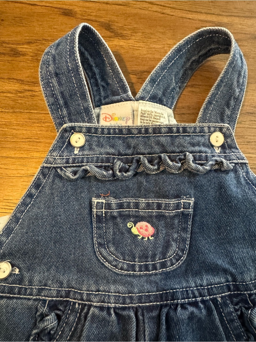 Winnie the Pooh Ruffled Overalls Blue Denim Vintage y2k Disney - Picture 5 of 6
